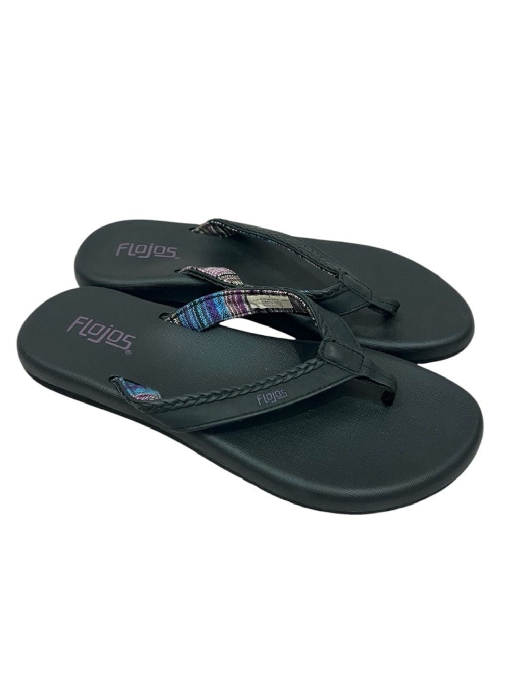 Flojos Black Cushioned Insole Flip Flops Sandals Boho Braided